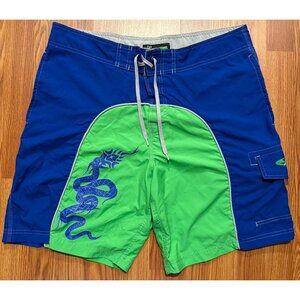 No Boundaries Board Shorts 36 8" Dragon Colorblock Beach Swim Trunks